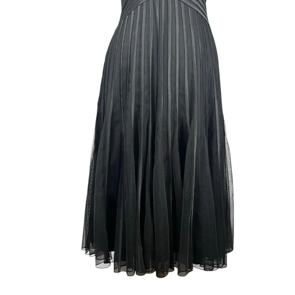 WHBM Black Tulle Strapless Pleated Cocktail Dress Womens 4 Fit Flare Formal LBD - Picture 7 of 14